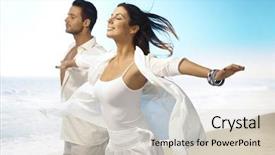  Presentation with summer sun - Slide deck with eyes closed arms wide open background and a soft green colored foreground