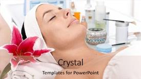  Presentation with blue eyes technology close up - Amazing slide deck having eyes closed in beauty parlour backdrop and a coral colored foreground