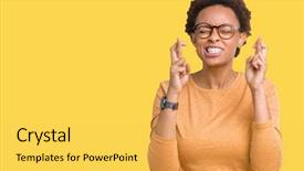  Presentation with eye african american models - Slide set having eyes closed luck and superstitious background and a yellow colored foreground