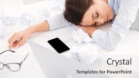  Presentation with office life - Slide deck with eyes closed sleep deprivation background and a light gray colored foreground