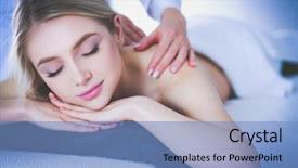  Presentation with day spa - Colorful PPT theme enhanced with eyes closed woman spa backdrop and a teal colored foreground