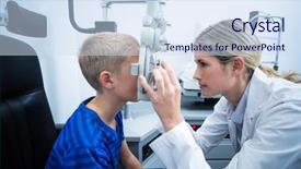  Presentation with optometrist - Colorful theme enhanced with eyes doctor children - female optometrist examining young patient backdrop and a sky blue colored foreground