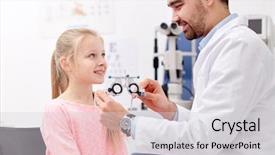  Presentation with trial - Slide set having eyes doctor children - optician with trial frame background and a light gray colored foreground