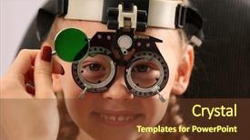  Presentation with test 1 - Colorful slide deck enhanced with eyes doctor children - young girl undergoing eye test backdrop and a tawny brown colored foreground