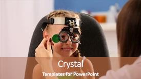  Presentation with glasses blurry eye chart - Presentation design featuring eyes doctor children - young girl undergoing eye test background and a red colored foreground