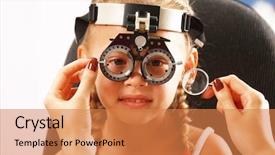  Presentation with test - Audience pleasing slide deck consisting of eyes doctor children - young girl undergoing eye test backdrop and a coral colored foreground