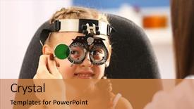  Presentation with eye doctor - Colorful theme enhanced with eyes doctor children - young girl undergoing eye test backdrop and a gold colored foreground
