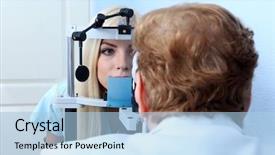  Presentation with eye doctor - Beautiful presentation design featuring eyes examined by eye doctor backdrop and a light blue colored foreground
