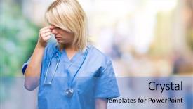  Presentation with medical concept - Cool new PPT layouts with eyes feeling fatigue and headache backdrop and a teal colored foreground