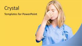  Presentation with nurse stress - Beautiful PPT theme featuring eyes feeling fatigue and headache backdrop and a yellow colored foreground