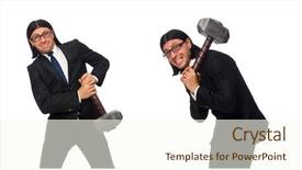  Presentation with hammer sickle - Presentation theme featuring eyes googles - handsome businessman holding hammer isolated background and a  colored foreground