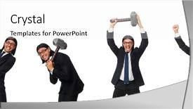  Presentation with hammer sickle - Presentation design with eyes googles - handsome businessman holding hammer isolated background and a  colored foreground