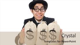  Presentation with money - Amazing presentation theme having eyes googles - young employee holding money bags backdrop and a coral colored foreground