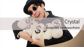 Presentation with money bag sysmbol - Beautiful slide deck featuring eyes googles - young employee holding money bags backdrop and a light gray colored foreground