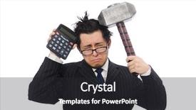  Presentation with calculator - Presentation theme consisting of eyes googles - young funny employee with calculator background and a dark gray colored foreground