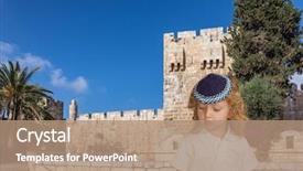  Presentation with autumn blue - Presentation theme with eyes in skullcap autumn jewish background and a coral colored foreground