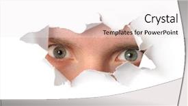  Presentation with pair eyes looking down - Audience pleasing slides consisting of eyes looking through a hole backdrop and a white colored foreground