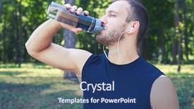  Presentation with good posture - Presentation design enhanced with sport cloth closing eyes man background and a ocean colored foreground