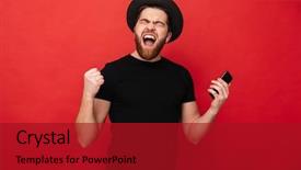  Presentation with vernier caliper bearing isolated - PPT theme featuring eyes while holding mobile phone background and a crimson colored foreground