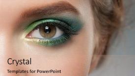  Presentation with colorful eye - Presentation consisting of eyeshadow - closeup of woman eye background and a coral colored foreground