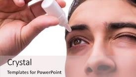  Presentation with medical eye - PPT theme having eyewash - young man in eye care background and a lemonade colored foreground