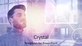  Presentation with interior - Presentation design enhanced with eyewear against interior of empty background and a light blue colored foreground