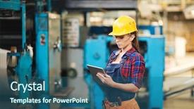  Presentation with protective parent - Audience pleasing slide deck consisting of eyewear and hardhat inspecting machine backdrop and a ocean colored foreground