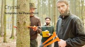  Presentation with team - Cool new theme with trunk diameter with vernier caliper backdrop and a coral colored foreground