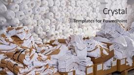  Presentation with textile industry - Presentation design consisting of fabric inventory - fashion textile factory warehouse boxes background and a light gray colored foreground