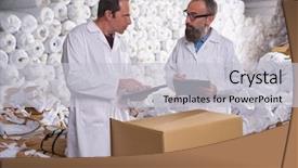  Presentation with inventory - PPT theme featuring fabric inventory - warehouse supervisor and manager men background and a light gray colored foreground