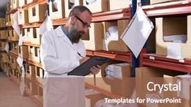  Presentation with textile spinning machine in factory - Presentation design consisting of fabric inventory - warehouse supervisor manager man background and a tawny brown colored foreground