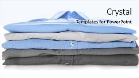  Presentation with stack - Amazing PPT layouts having fabric stock - stack of clothes on white backdrop and a  colored foreground