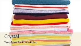  Presentation with colorful fabric - Amazing presentation design having fabric stock - stack of colorful clothes backdrop and a yellow colored foreground