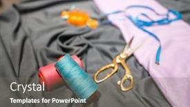  Presentation with thread - Slide deck featuring fabric-thread-and-scissors background and a gray colored foreground
