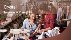  Presentation with china clothes washing machine - Presentation theme with two sewing machine - colleague advises trainee machinist background and a coral colored foreground