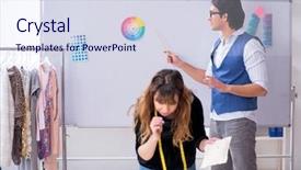  Presentation with black male female fashion - Slide set with business model elearning - young male tailor teaching female background and a sky blue colored foreground