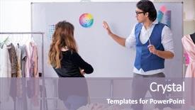  Presentation with black male female fashion - Colorful presentation enhanced with business model elearning - young male tailor teaching female backdrop and a gray colored foreground