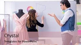  Presentation with female male symbol - PPT layouts enhanced with business model elearning - young male tailor teaching female background and a coral colored foreground