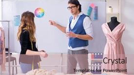  Presentation with teaching - Amazing slide deck having business model elearning - young male tailor teaching female backdrop and a coral colored foreground