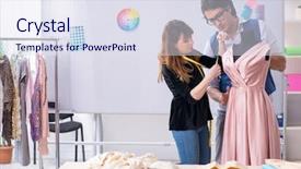  Presentation with radio workshop - Beautiful slide deck featuring business model elearning - young tailors working in workshop backdrop and a  colored foreground