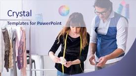  Presentation with television workshop - Amazing theme having business model elearning - young tailors working in workshop backdrop and a  colored foreground