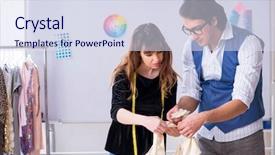  Presentation with workshop - PPT layouts featuring business model elearning - young tailors working in workshop background and a  colored foreground