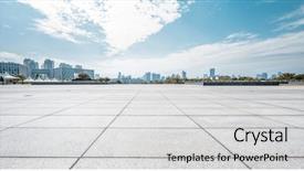  Presentation with birds in sky - Colorful slide set enhanced with facade - empty square and floor backdrop and a light gray colored foreground