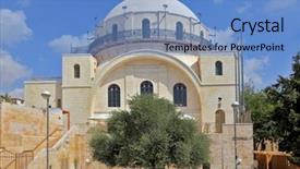  Presentation with facade - Presentation theme having facade famous restored hurva synagogue background and a teal colored foreground