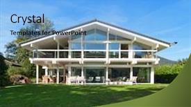  Presentation with facade - Amazing presentation design having facade of a beautiful house with green garden summer day backdrop and a light blue colored foreground
