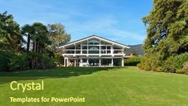  Presentation with facade - Amazing slide set having facade of a beautiful house with green garden summer day backdrop and a tawny brown colored foreground