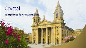  Presentation with malta - Theme featuring facade-of-a-church-valletta background and a sky blue colored foreground