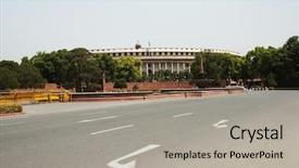  Presentation with new delhi - Audience pleasing PPT layouts consisting of facade of a government building backdrop and a light gray colored foreground