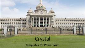  Presentation with india government - PPT theme having facade of a government building background and a tawny brown colored foreground