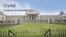  Presentation with india government - Colorful slide deck enhanced with facade of a government building backdrop and a light blue colored foreground